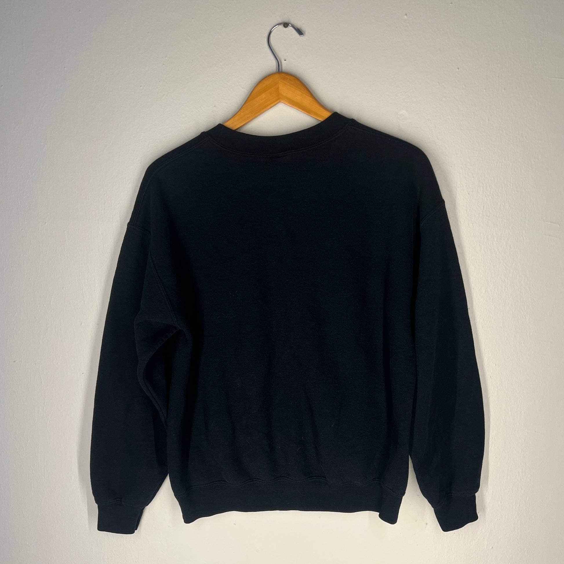 Back view of plain black sweatshirt