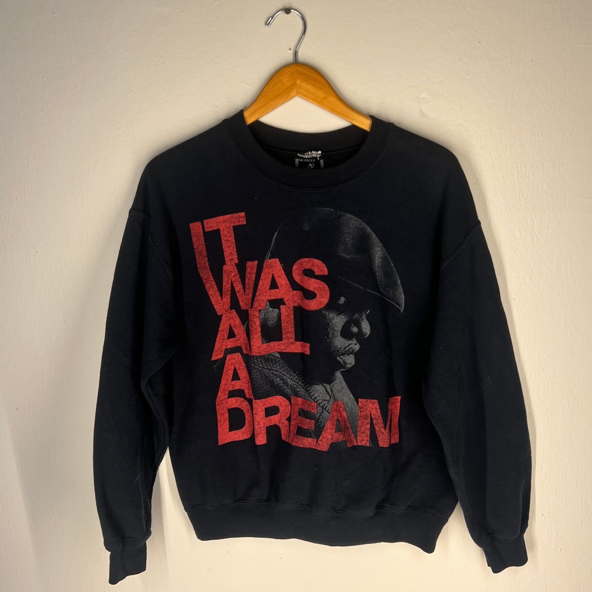 Front view of Brooklyn Mint Biggie Smalls “It Was All a Dream” sweatshirt (black, M)