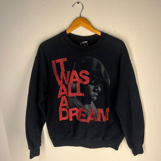 Front view of Brooklyn Mint Biggie Smalls “It Was All a Dream” sweatshirt (black, M)
