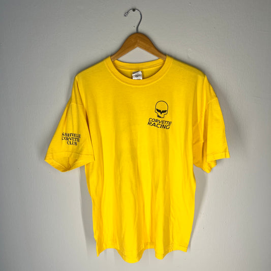 Front view of Corvette Racing Nashville Corvette Club Tee (yellow, XL)