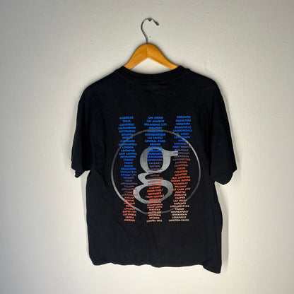 Full back view of Garth Brooks tour t-shirt with city list