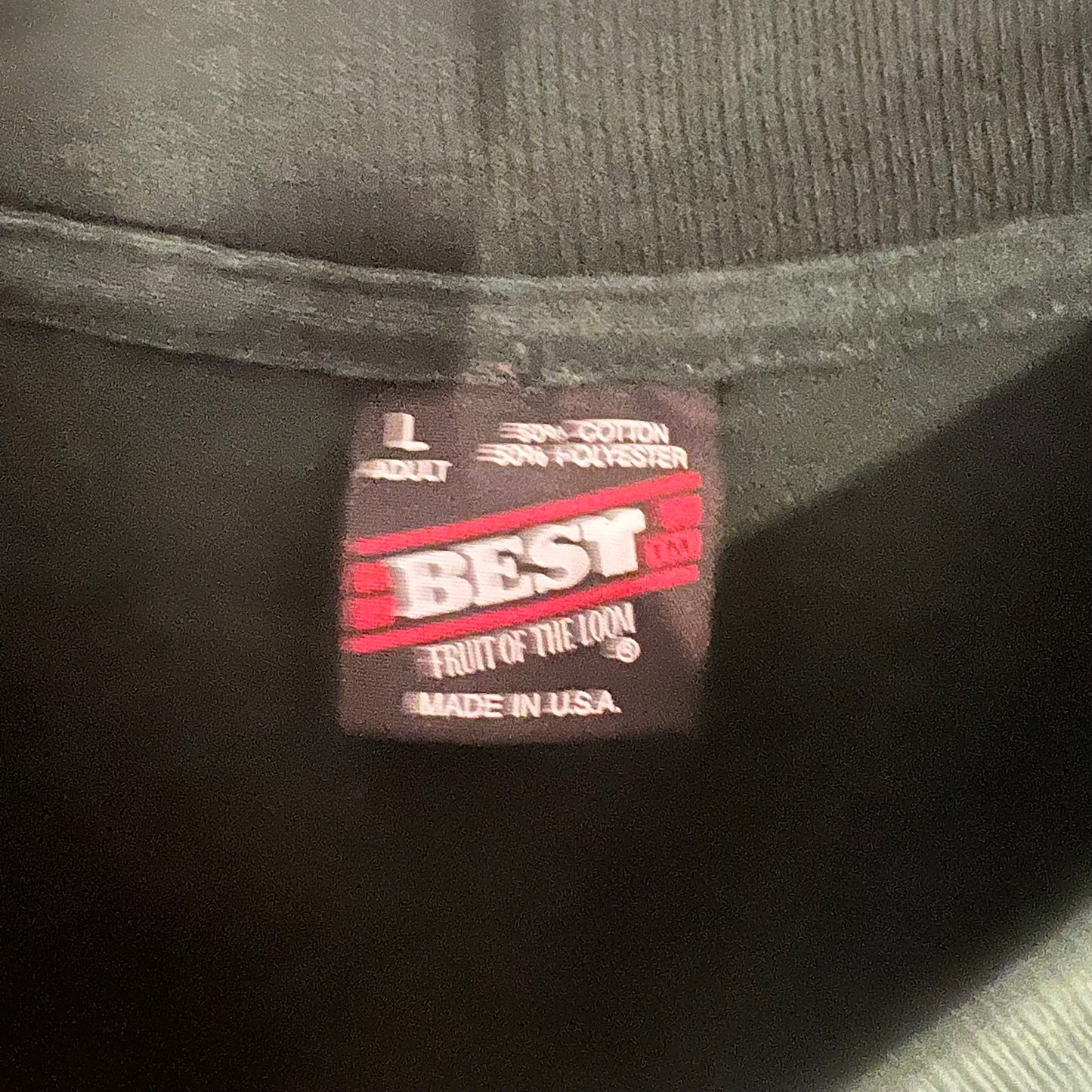 Interior care label showing Made in USA origin and wash instructions.