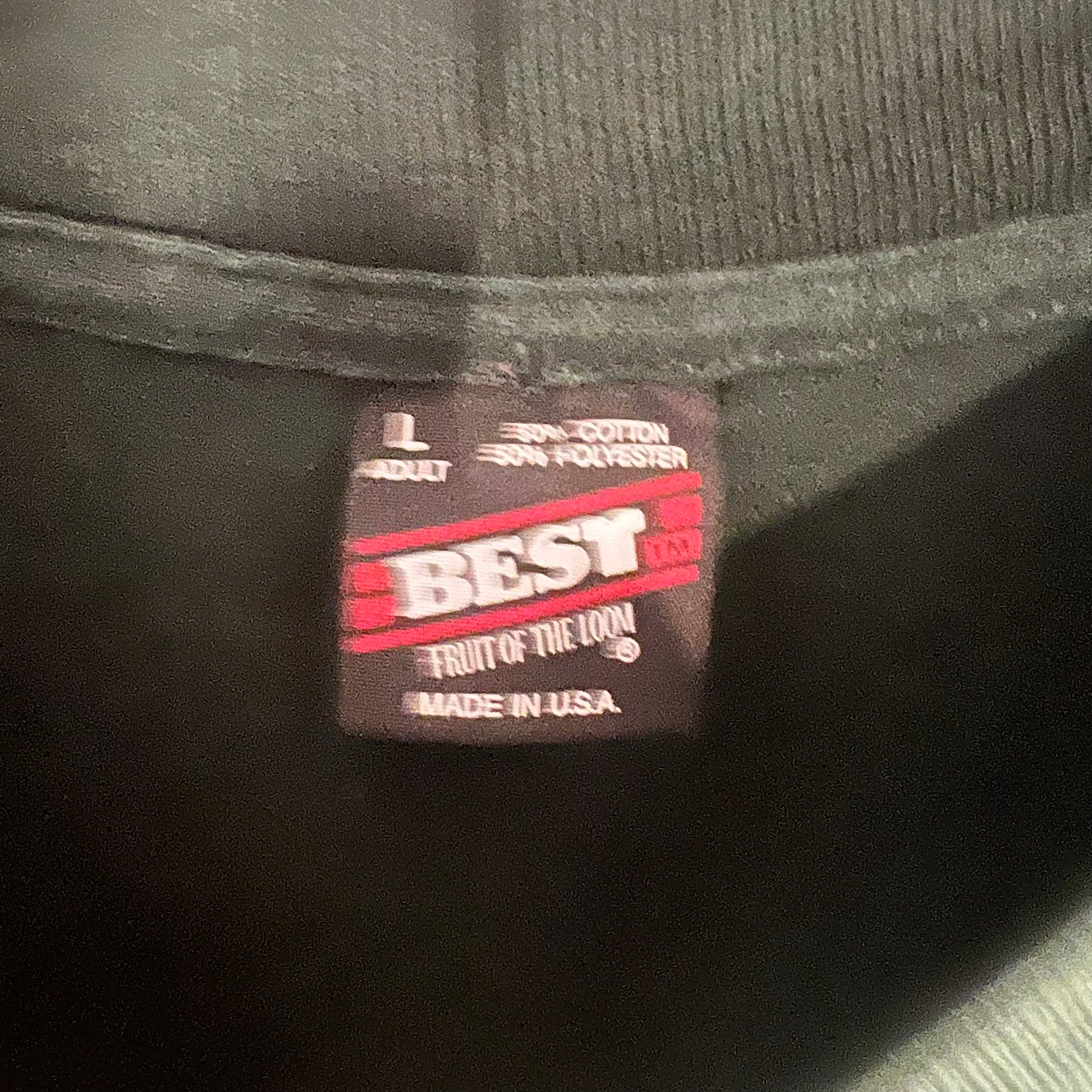 Interior care label showing Made in USA origin and wash instructions.