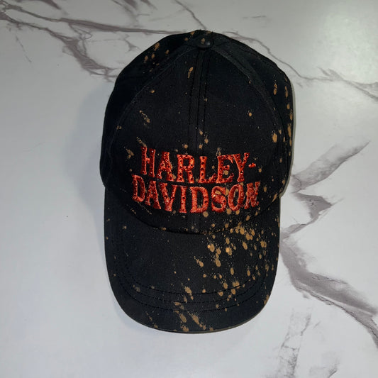 Front view of Harley-Davidson bleach-splatter embroidered cap