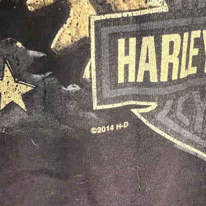 2014 copyright detail on front graphic of Harley-Davidson tee