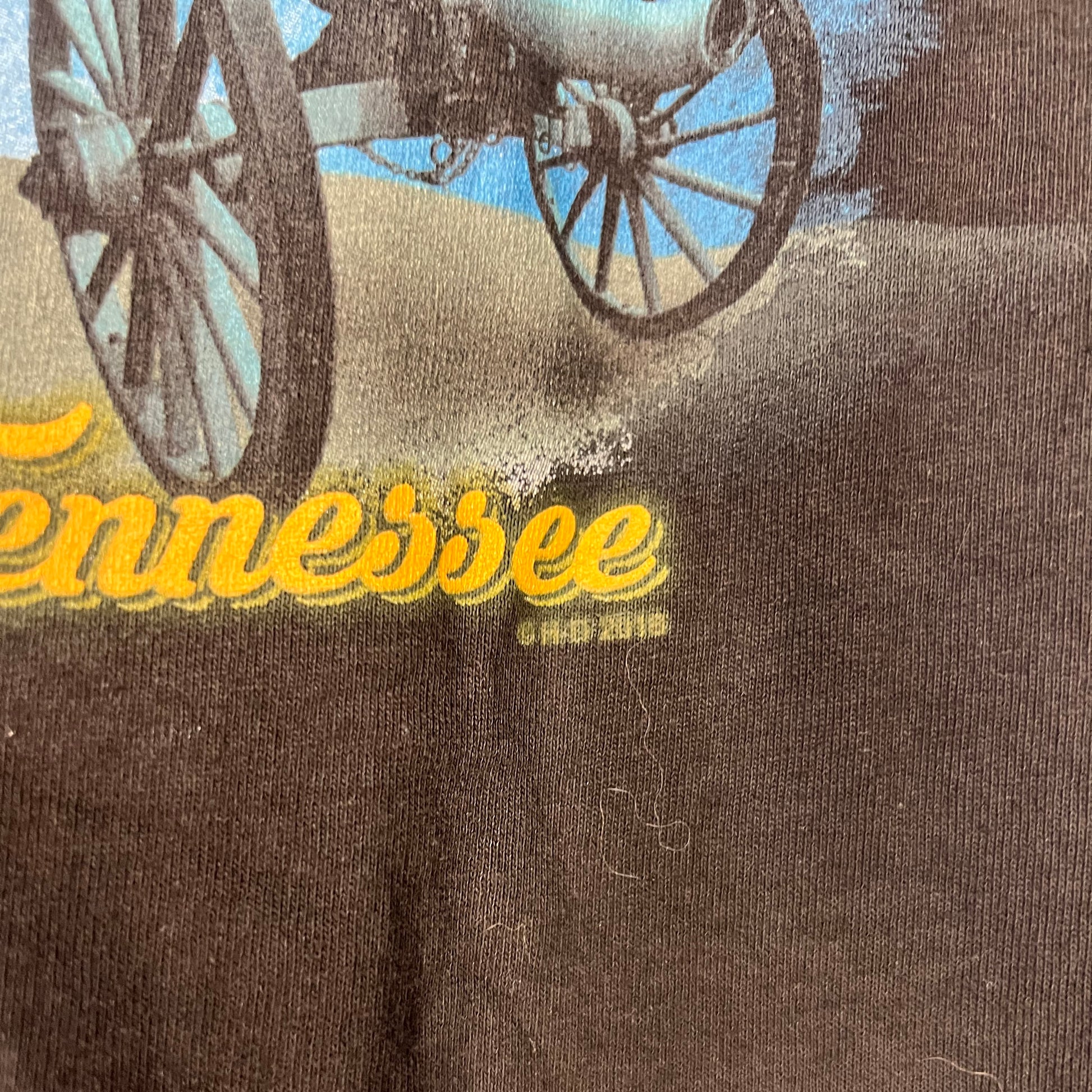 Zoomed-in look at “Franklin, Tennessee” text and date detail on Harley-Davidson back graphic