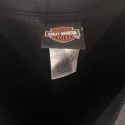 Harley-Davidson woven neck tag with size and origin details