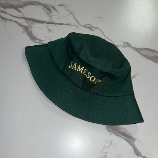 Front view of Jameson embroidered green bucket hat