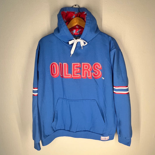 Front view of Tennessee Titans Houston Oilers throwback hoodie (light blue, 2XL)
