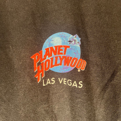 Close-up of chest logo — Planet Hollywood Las Vegas graphic print