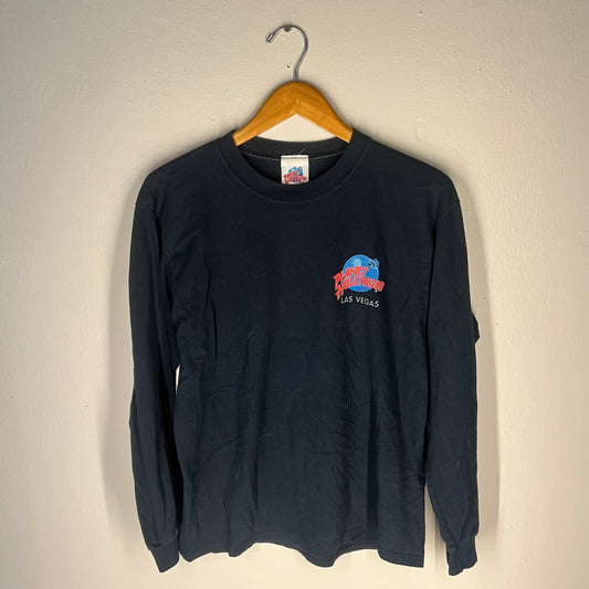 Front view of Planet Hollywood “Las Vegas Skyline” long sleeve tee (black, size M)