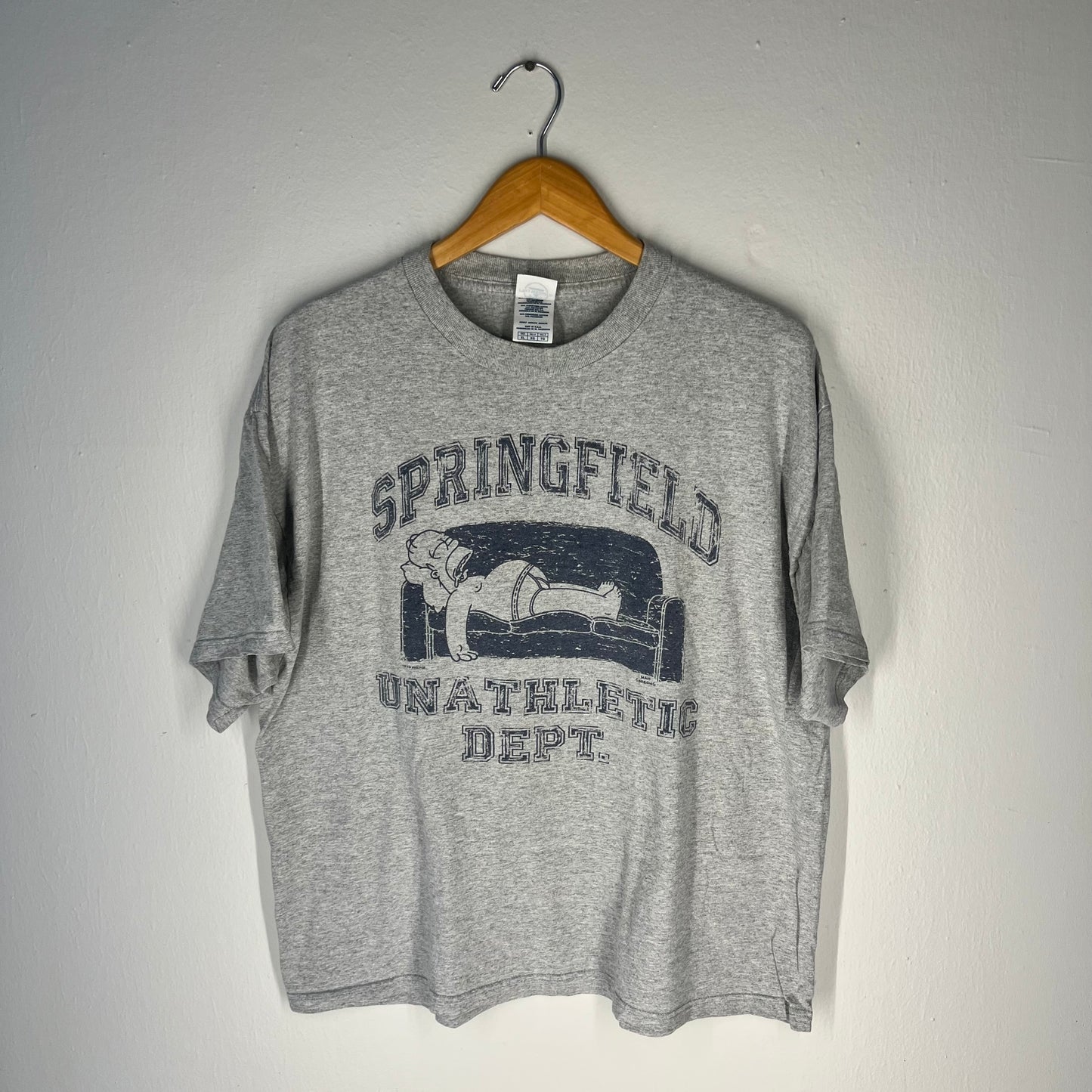 Front view of 2002 Simpsons Springfield Unathletic Dept grey T-shirt