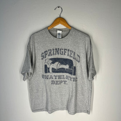 Front view of 2002 Simpsons Springfield Unathletic Dept grey T-shirt