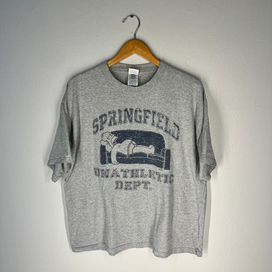 Front view of 2002 Simpsons Springfield Unathletic Dept grey T-shirt