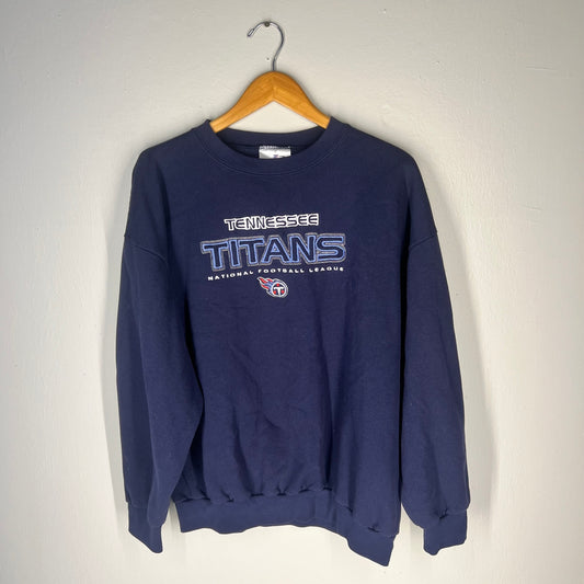 Front view of Tennessee Titans navy crewneck sweatshirt (XL)