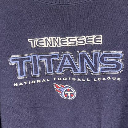 Close-up of embroidered Tennessee Titans front logo and text