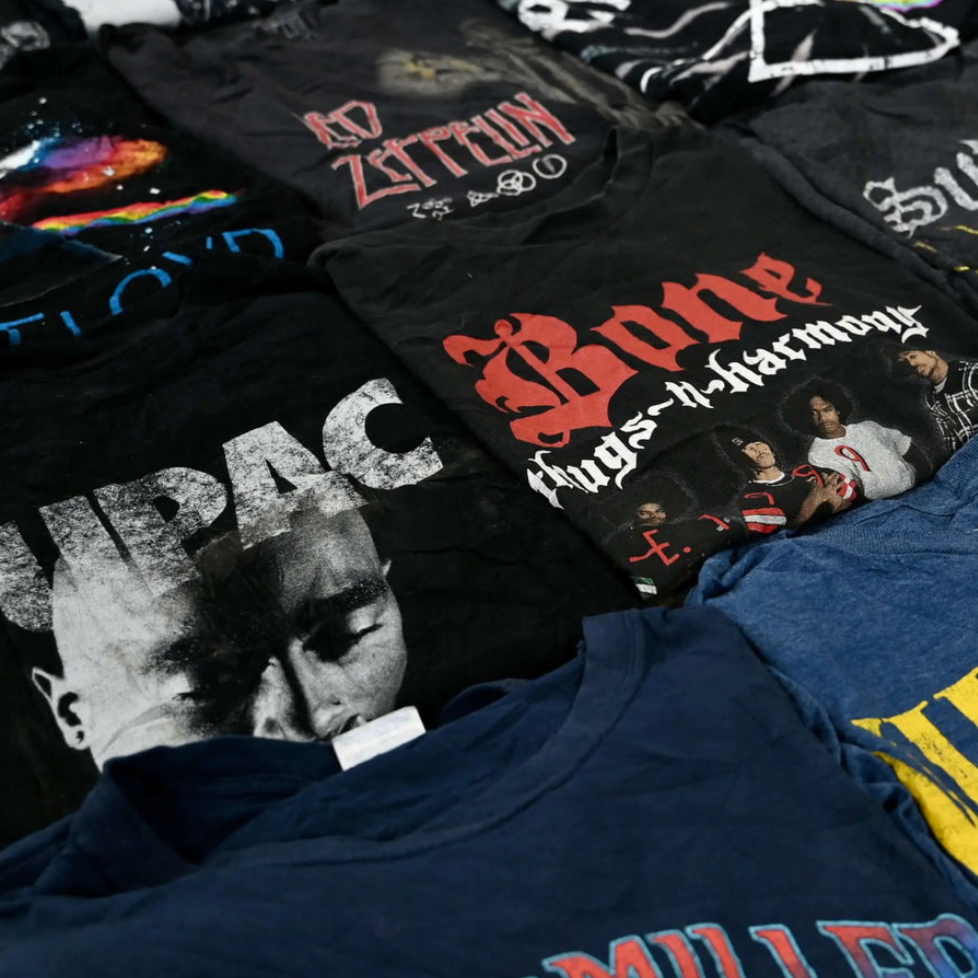 Sample image showing a mix of vintage band tees and Y2K graphics for mystery bundle inspiration.